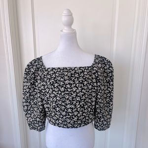 Levi’s Yvie Puff 3/4 Sleeve Cropped Blouse Floral Black Women’s Size Medium
